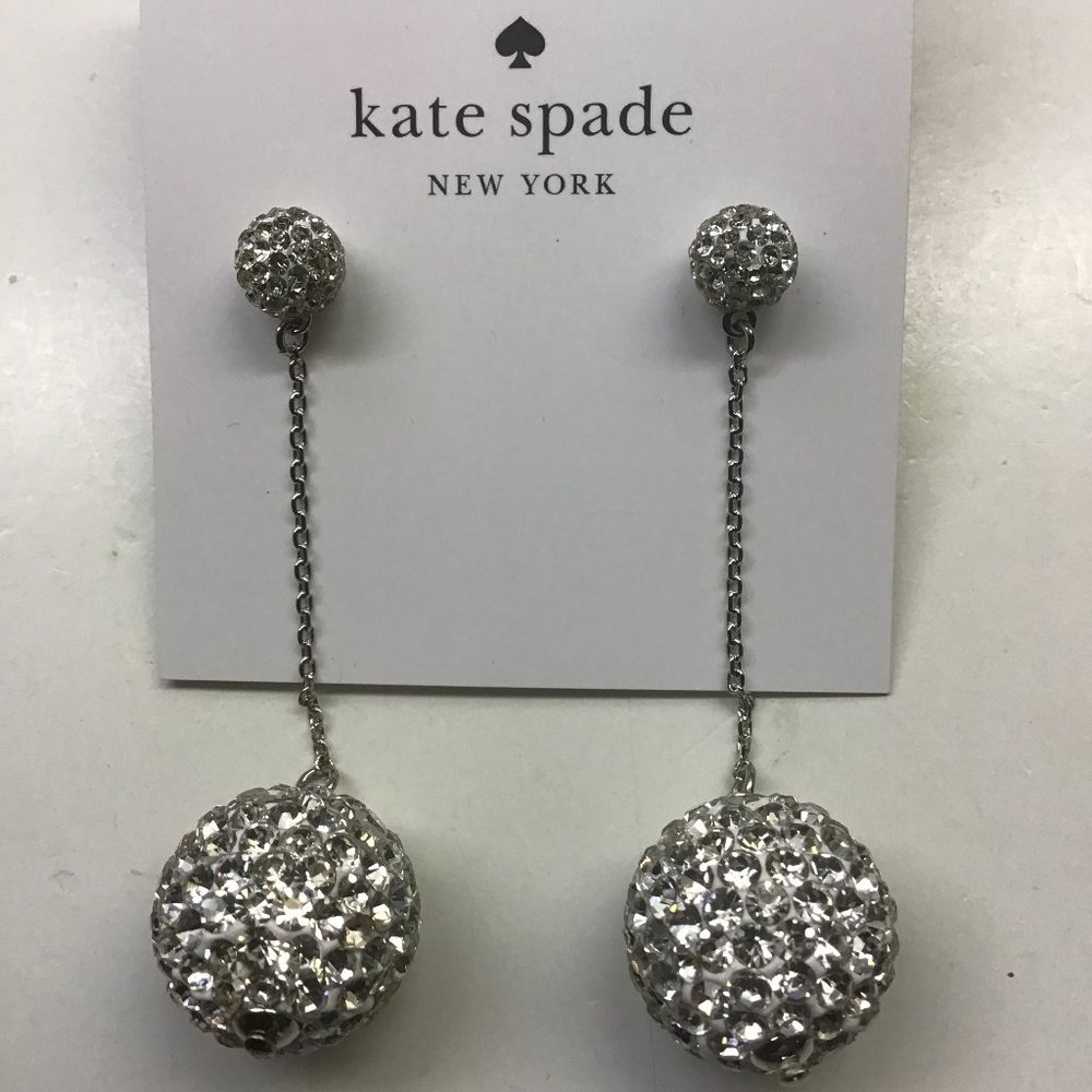 Kate Spade New Linear Clear Silver Ball Earrings